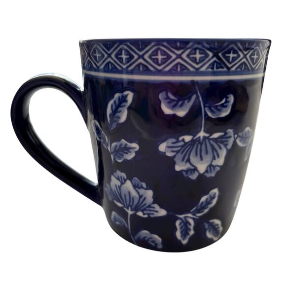 Williams Sonoma California Coffee Tea Mug Cup Cobalt Flow Blue White Floral - Picture 3 of 6